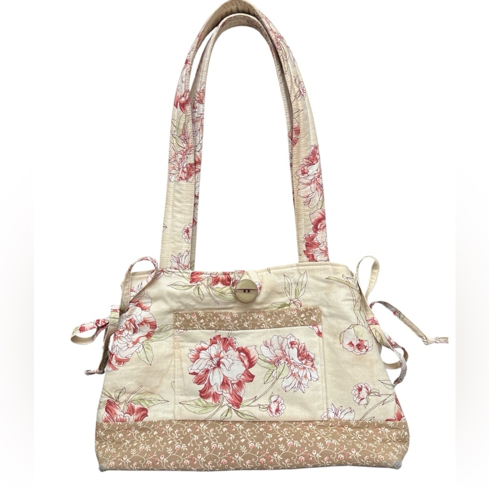 OOAK Handmade Expandable Floral Cream and Tan Women's Bag Tote